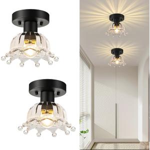 Modern Ceiling Light, 2 Pack, Black, E26,Glass | Semi Flush Mount Ceiling Light, Small Kitchen Light Fixtures for Hallway, Foyer, Entryway, Laundry Room