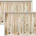 Large Velvet Jewelry Tray 2 Pack Stackable Jewelry Display Drawer Inserts Trays Organizer for Earring Bracelet Necklace Ring (Beige, 20 Hooks)