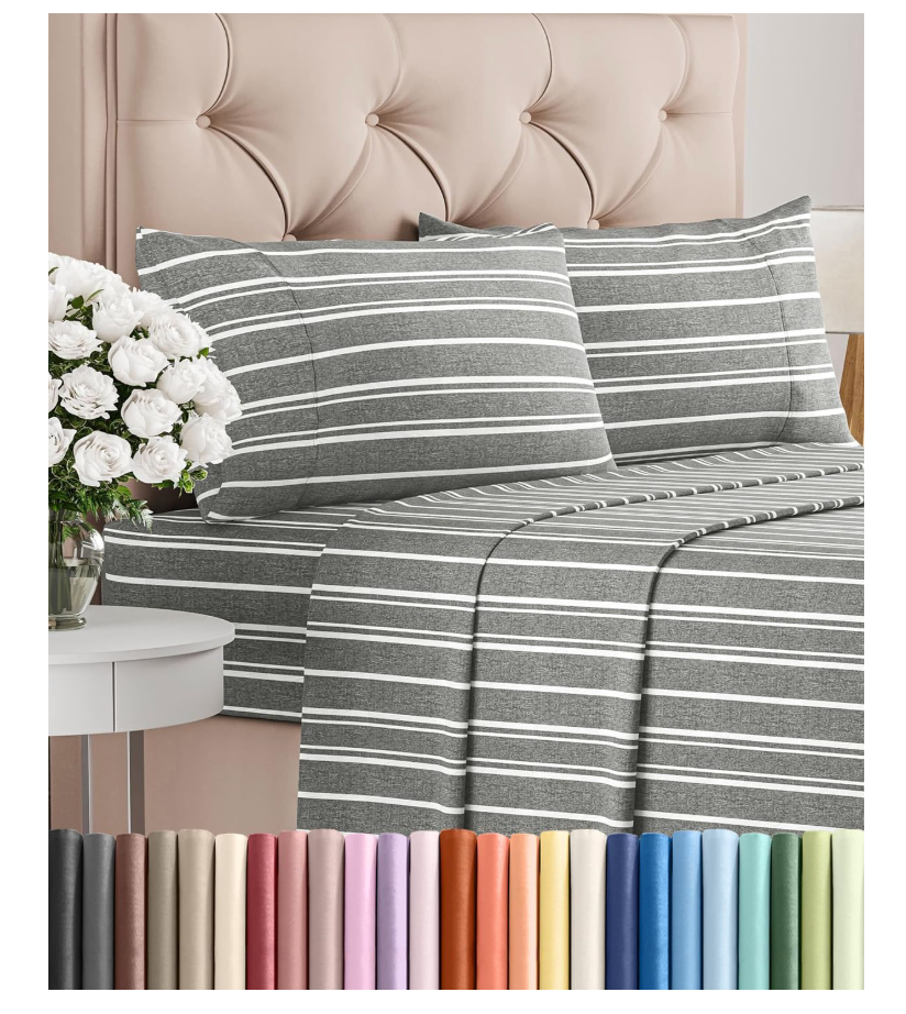 King Size 4 Piece Sheet Set  Comfy Breathable & Cooling Bed Sheets Set  Hotel Luxury Bedding for Women, Men, Kids, Teens, Boys & Girls  Deep Pockets, Soft, Wrinkle Free  OekoTex  Grey Stripes 3