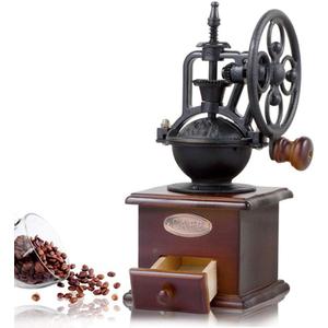Burr Coffee Grinder, Vintage Style Wooden Hand Grinder, Classic French Press Coffee Mill With Brush