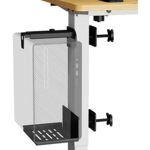 JOY worker Clamp-on Desk Leg PC Mount, No Drilling Under Desk PC Mount Adjustable Height and Width, Computer Case CPU Holder Holds up to 33 lbs, Fits Most Computer Tower, Black