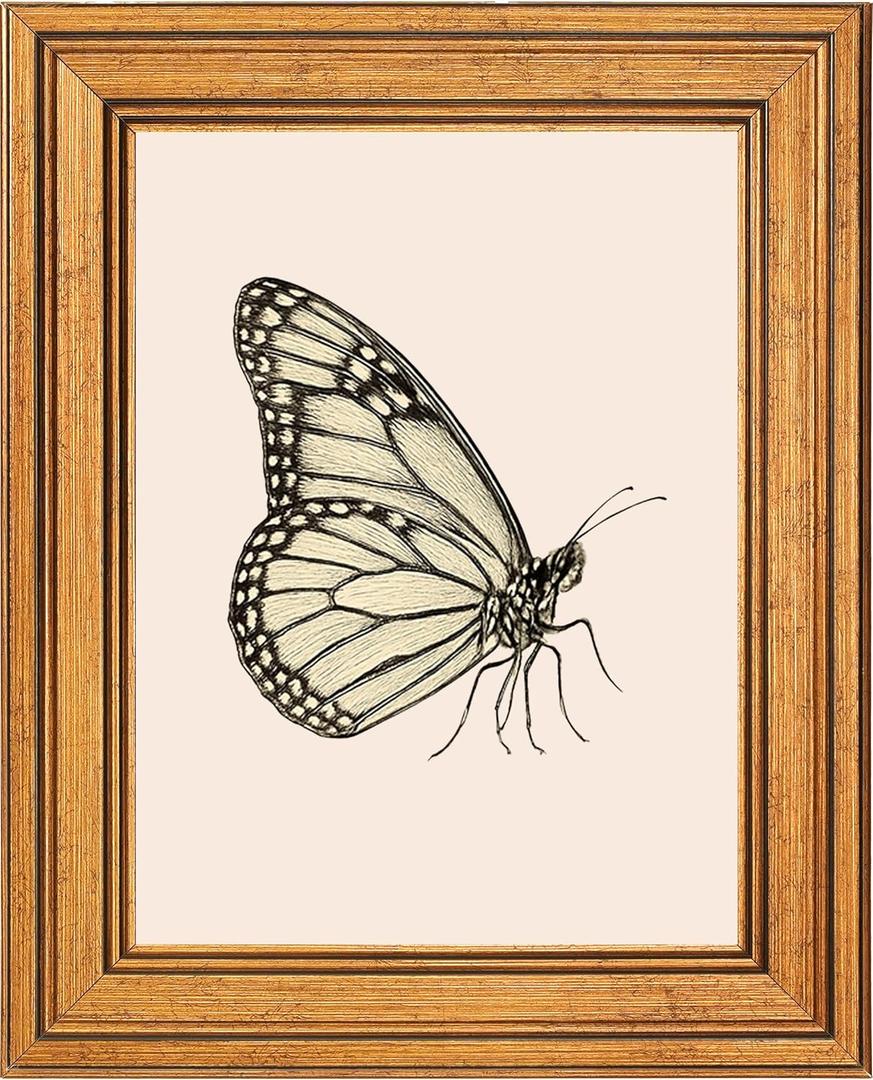 Netrorin Vintage Gold Framed Wall Art for Living Room, Butterfly Canvas Wall Print for Bedroom, Animal Painting Home Decor, Shelf Decor for Kitchen, Wall Decor Gifts For Friends or Family -【Butterfly】-(10L x 8W)