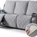 TAOCOCO 100% Waterproof Recliner Couch Cover, Non Slip Split Couch Covers for Reclining Couches with Elastic Straps, Washable Reclining Couch Covers Furniture Protector for Pets(3 Seater, Light Grey)