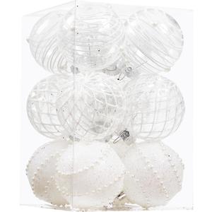 12CT Christmas Ball Ornaments White Shatterproof Clear Large Plastic Christmas Tree Decoration, Delicate Hanging Ornaments for Xmas Party, Wedding, Holiday and Home Dcor(70mm/2.76")