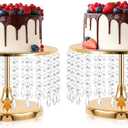 2 Pcs Gold Metal Mirror Cake Stand Set with Crystal Pendants - 11.8"W Elegant Dessert Table Display for Weddings, Birthday Parties, Baby Showers, Events - Sturdy Crystal Bling Cupcake Stands for Pastries, Sweets, Decorations