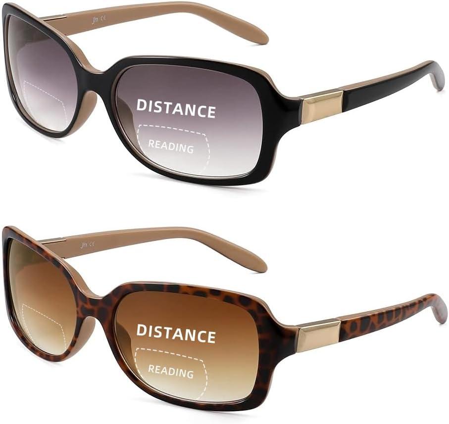 JM 2 Pack Classic Bifocal Reading Glasses Square Stylish Gradient Sunglasses Readers for Women +2.5 (Black & Tortoise)