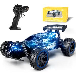 Tecnock RC Cars for Kids, 1:18 Scale 2WD RC Car with LED Lights, 2.4GHz Remote Control Car with USB-C Easy Charging & 50 Mins Playtime, Toys Gifts for Boys & Girls Ages 8-12 (Deep Blue)
