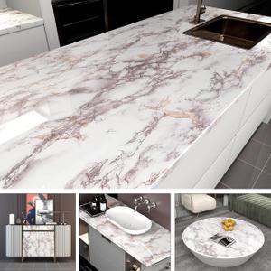 AbaBoorty 400" x15.8" White Marble Contact Paper Glossy Marble Wallpaper Peel and Stick Countertops for Kitchen Counter top Bathroom Stick Paper Granite Self Adhesive Waterproof Wallpaper