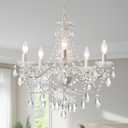 AMZASA Crystal White Chandelier, Ceramic White Hanging Pendant Light,Crystals Pendant and Glass Dish,5 Light Crystal Chandeliers for Ceiling Medallions,Wedding,Dining,Kitchen, Foyer,Mini