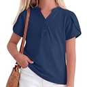 LessonZoo Girls Petal Short Sleeve T-Shirt V-Neck Button Top Solid T Shirts Summer Casual Tee Ages 5-14(13-14 Years, Haze Blue)
