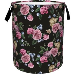 Vintage Roses Laundry Basket Foldable Waterproof Oxford Cloth With Handles Watercolor Floral Laundry Hamper Clothes Storage Bucket Toy Organizer For Bathroom/Laundry/Bedroom 16" x 20"
