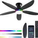 Ceiling Fan with Light, 48" RGB Low Profile Ceiling Fans with Lights and Remote Control, Dimmable, DC Reversible Motor, Noiseless, 6 Speeds Flush Mount Black Ceiling Fan for Bedroom