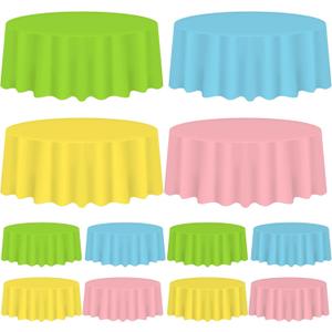 Whaline 16 Pcs 84 Inch Spring Pastel Color Plastic Tablecloth Green Blue Yellow Pink Round Table Cover Waterproof Table Cloth for Baby Shower Party Decoration Supplies