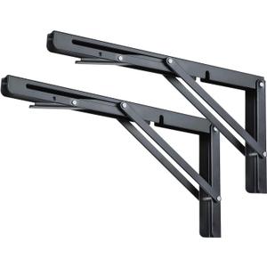Toirxarn 10" Heavy Duty Black Folding Shelf Brackets - Steel Collapsible Bracket for Space Saving Wall Mounted Desk, DIY Workbench, Foldable Table & Countertop Extension, Max Load 330lb, Pack of 2