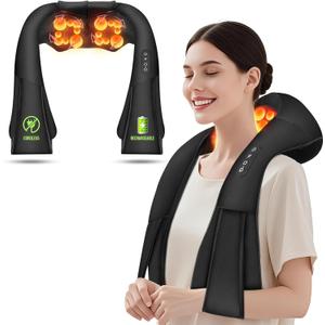 Cordless Shiatsu Neck and Shoulder Massager, Back Massager with Heat,Massage Deeper Tissue 4D Kneading Massage for Shoulder, Neck and Back, Use at Home, Office, Car - Gifts for Fathers Day Dad Gift