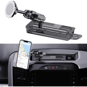 Stainless Steel Phone Mount for 2019+ Ram 1500/2500/3500/TRX, Magnetic & Clamp Dual Heads, All-Metal Shakeproof Unique America Flag Design OEM Screw Hole Dash Mount Install Super Stable
