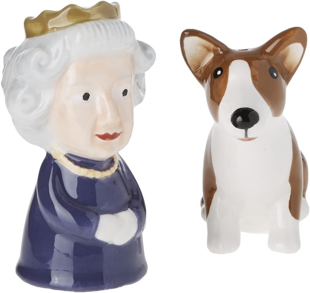 Abbott Collection 27-KITSCH-303 Queen and Corgi Salt and Pepper Shaker Set, Purple/Brown, 3.5" H (Queen & Corgi Salt & Pepper-3.5"H)