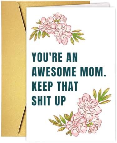 RUALOVE Funny Mother's Day Card Gift for Mom Stepmom Wife, Humorous Birthday Gift for Mother Stepmother Wife, Awesome Mom Card from Son Daughter Husband, Pack of 2