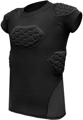 Exxact Sports Elite 6-Pad Adult Padded Football Shirt with Chest, Shoulder, Ribs & Spine Protection, Mens Football Padded Compression Shirt, Size AS