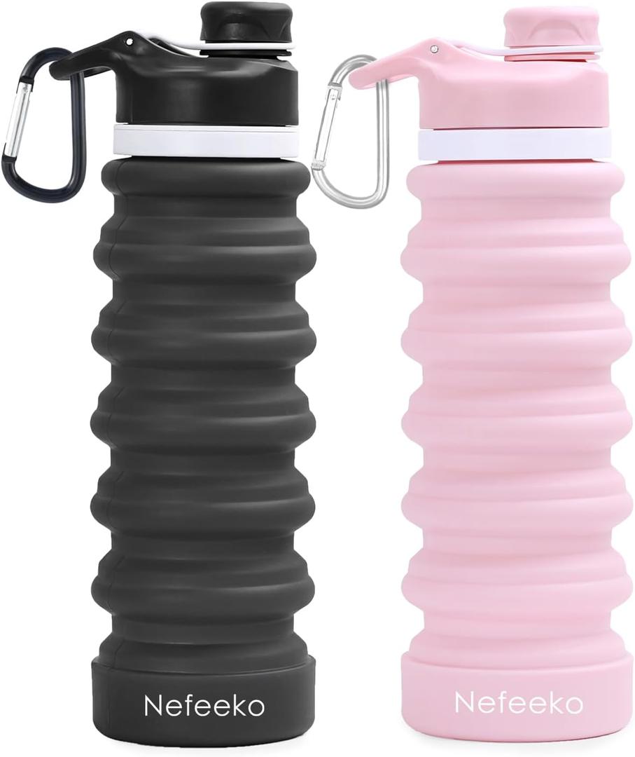 Nefeeko Collapsible Water Bottle, 26oz Silicone Foldable Water Bottles Leakproof BPA Free Travel Water Bottles with Carabiner, Portable Sport Water Bottles for Camping,Hiking Outdoor Indoor Sport, P