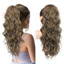 REECHO Ponytail Extension, 24" Claw Clip Ponytail Extension Wavy Ponytails Hair Extensions Jaw Clip on Pony Tails Natural Synthetic Hairpiece for Women Daily, Ash Brown