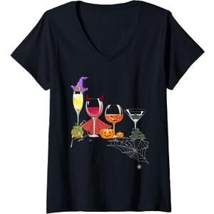 Womens Spellbind Wine Glass Of Witchcraft Halloween V-Neck T-Shirt
