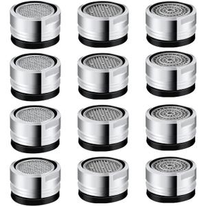 Honoson 12 Pieces 2.2 GPM Sink Faucet Aerator Kitchen Sink Aerator Replacement Parts Bathroom Faucet Adapter Kit with 15/16-inch or 24 mm Male Thread for Kitchen Bathroom(Mixed Style)