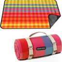 G GOOD GAIN Waterproof Picnic Blanket Portable with Carry Strap for Beach Mat or Family Outdoor Camping Party (red Plaid)