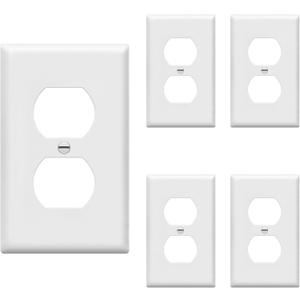 ENERLITES Duplex Wall Plates Kit, Electrical Outlet Covers, Standard Size 1-Gang 4.50" x 2.76", Unbreakable Polycarbonate Thermoplastic, Electric Receptacle Plug Covers, 8821-W-5PCS, White (5 Pack)