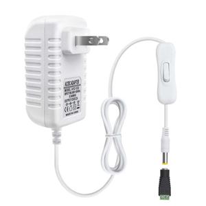 12V Power Supply, 12 Volt 2A 24W DC Power Supply with On Off Switch, White Switching LED Power Adapter, AC 110V to 12V Wall Wart Transformer Plug for LED Strip Lights with 5.5/2.1 DC Female Connector