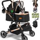 Dog Stroller for Medium Dogs Up to 52 Lbs, Cats Stroller for 2 Cats, 3 in 1 Pet Stroller with Bag Holder for Leashes, 3-Roll Poop Bags, 600D Waterproof Oxford Fiber, Adjustable Handle (Black)