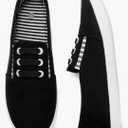 kufeiti Women's Canvas Slip On Shoes Sneakers for Women Fashion Comfortable White Black Elastic Sneakers for Women, 7