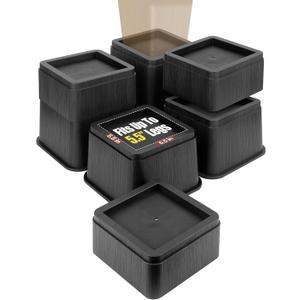 8 inch Bed Risers Adjustable Furniture Risers - Heavy Duty Non-Slip Lift Supports for Beds/Couches/Sofas, Durable Square Design with Creates Storage Space (4 Pack Black, Huge5.5 8 inch)