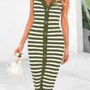 BTFBM Casual Women Spring Dresses 2025 Sleeveless Striped Midi Button Down Dress Ribbed Knit Cardigan Cover Up Dress (XXL)