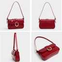 Shoulder Bag for Women, Small Shoulder Purse with 2 Straps, Casual Crossbody Bag Vintage Leather Handbags with Zipper (Red)