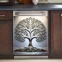 Metal Style Dishwasher Magnet Cover Vinyl Decal, Stainless Steel Tree of Life Pattern Fridge Magnets Refrigerator Stickers Modern Decoration Door Cover Reusable 23"" x 26"" Magnetic, Rimyy06-3
