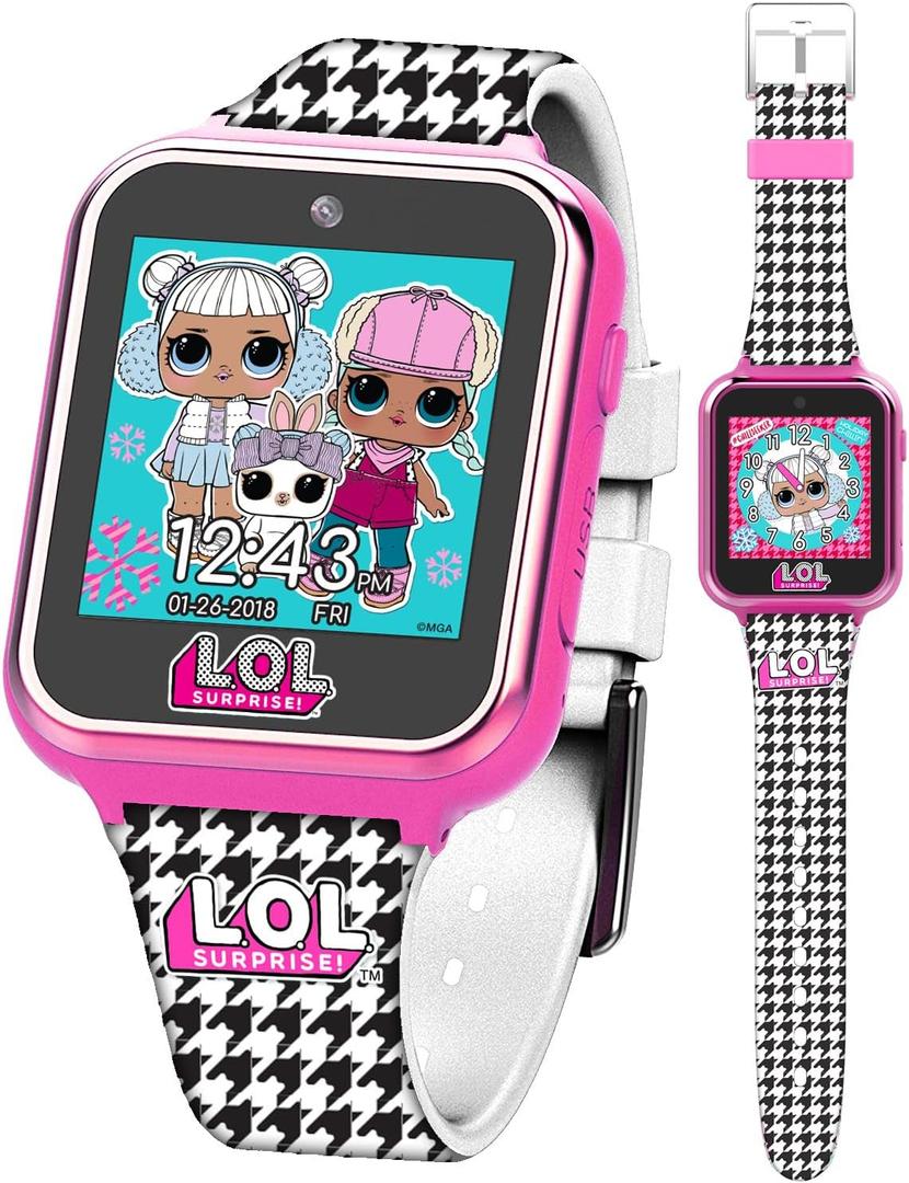 LOL Surprise Kids Smart Watch with Camera, Games, Voice Recorder, Step Counter, 10 Unique Watch Faces, Alarm, Timer, and Calculator - Fun Tech Toy for Kids (Checker Pink)
