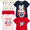 Disney Minnie Mouse Princess Girls Shirts - 4 Pack Short Sleeve Girls Graphic Tees for Toddler and Little Kid, Size 6, Minnie Red/ Pink/ Navy