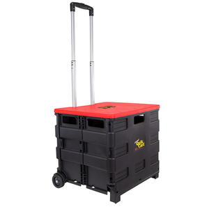 dbest Products 01-681 Quik Cart Wheeled Rolling Crate Teacher Utility with seat Heavy Duty Collapsible Basket with Handle, Red