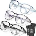 OXG 3 Pack Stylish Safety Glasses, ANSI Z87+ Anti Fog Safety Goggles Blue Light Blocking Protective Eyewear for Nurses (Leopard+black+olive Green)