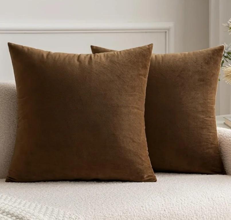 MIULEE Pack of 2 Chocolate Velvet Throw Pillow Covers 20x21 Inch Soft Solid Decorative Square Set Cushion Cases for Couch Sofa Bedroom