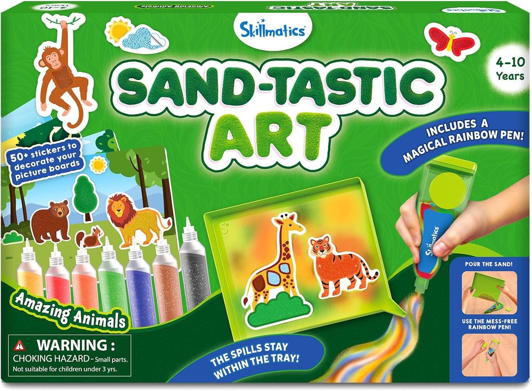 Skillmatics Sand Art Activity - Mess-Controlled DIY Animal Craft Kit with 50+ Colorful Stickers, Creative Arts & Crafts for Kids, Fun Hands-On Activity, Christmas Gifts for Ages 4, 5, 6, 7, 8, 9, 10