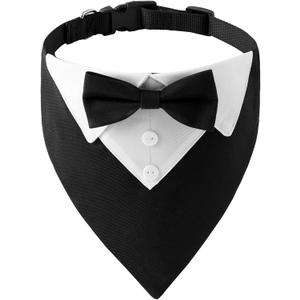 ADOGGYGO Formal Dog Tuxedo, Wedding Dog Collar with Bow Tie, Adjustable Pet Wedding Collar Bandana for Small Medium Large Dogs (Large, Black)