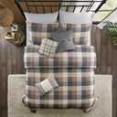 Madison Park Reversible Quilt Cabin Lifestyle Plaid Design - All Season, Breathable Coverlet Bedspread Bedding Set, Matching Shams, King/Cal King(104"x92"), Neutral 6 Piece