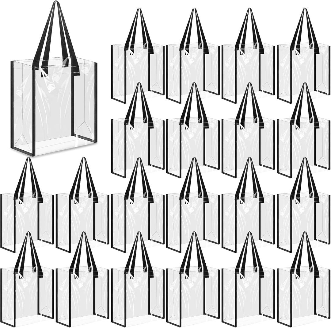 SHENLIU 20 Pack 12x12In Clear Tote Bags, PVC Plastic Tote Bag With Handles Shoulder Handbag for Women for Shopping, Work, Sports Games, Beach, Concert