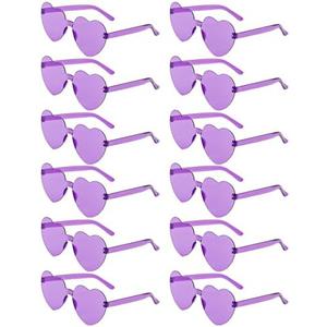 LYMOJOR 12 Pairs Heart Shaped Sunglasses Candy Color Rimless Fun Heart Glasses for Women Party Favors
