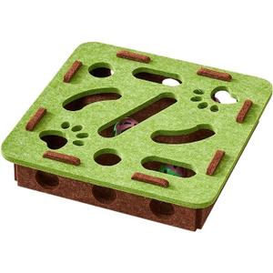Interactive Cat Puzzle Feeder Toy - Felt Maze Box with 3 Jingle Balls for Indoor Cats Kittens | Mental Stimulation, Slow Feeding, Fun Exercise & Natural Hunting Instincts (Green/Brown)
