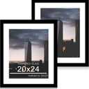 20x24 Picture Frame Set of 2, 20 x 24 Wood Poster Frames with Mat for 16x20, Wooden Photo Frames with Tempered Glass Cover for Wall Display,Black