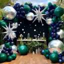 Navy Blue Green Silver Balloon Garland Double Stuffed Dark Green Silver Forest Navy Balloon Metallic Arch Kit for Birthday Football Game Dinosaur Graduation Party Decoration