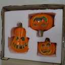 Sunlit Ceramic Pumpkin with 3 Tea Lights, Jack O Lantern Candle Holder Set of 3, Tabletop Indoor Halloween Decorations for Holiday Party Home